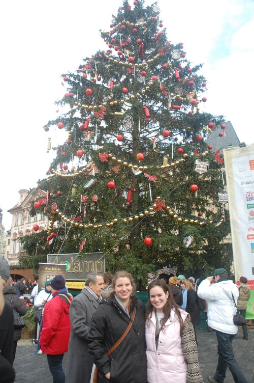 Rosie and myself infront of the tree in Old Town Square