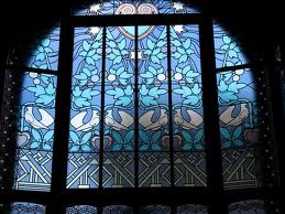 Stained glass window in the Mucha room